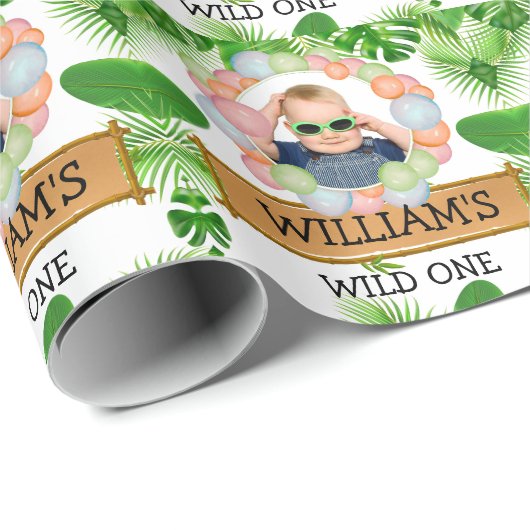 Safari Animals Wild One Birthday FOTO Cadeaupapier (Rol Hoek)