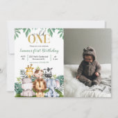 Safari Animals Wild One Birthday Foto Kaart (Voorkant)
