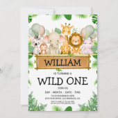 Safari Animals Wild One Birthday FOTO-uitnodiging Kaart (Voorkant)
