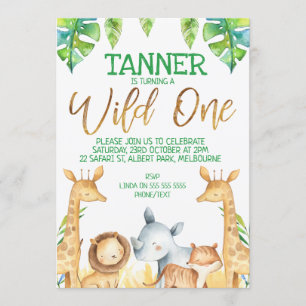 Safari Animals Wild One Birthday Invitation Kaart