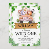Safari Animals Wild One Birthday Invitation Kaart (Voorkant / Achterkant)