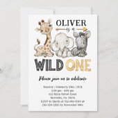 Safari Animals Wild One Birthday Party Invitation Kaart (Voorkant)