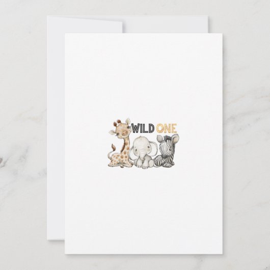 Safari Animals Wild One Birthday Party Invitation Kaart (Achterkant)