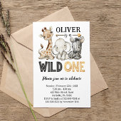 Safari Animals Wild One Birthday Party Invitation Kaart