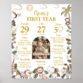 Safari Animals Wild One Birthday Party Milestone Poster (Voorkant)