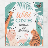 Safari Animals Wild One Birthday Snack Favoriete L Wijn Etiket (Enkel label)