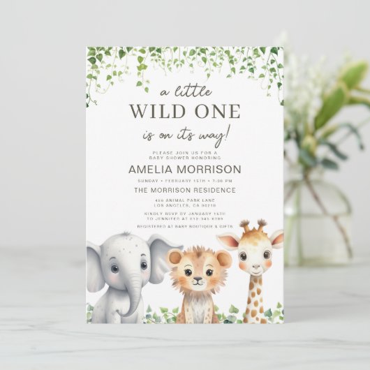 Safari Animals Wild One Boys Baby shower Kaart (Staand voorkant)