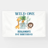 Safari Animals Wild One Jungle 1st Birthday Spandoek (Horizontaal)