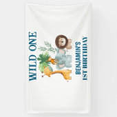 Safari Animals Wild One Jungle 1st Birthday  Spandoek (Verticaal)