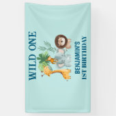 Safari Animals Wild One Jungle 1st Birthday  Spandoek (Verticaal)