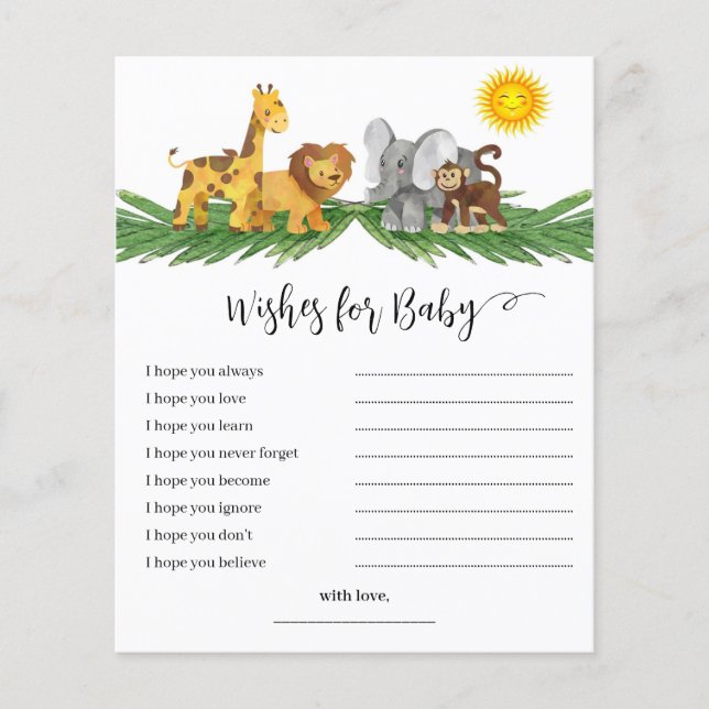 Safari Animals Wishes for Baby Shower Game (Voorkant)