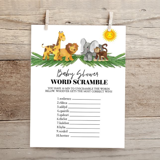 Safari Animals Word Scrumble Baby shower Game (Creator heeft geüpload)