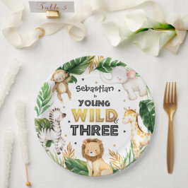 Safari Animals Young Wild and Three 3rd Birthday Papieren Bordje