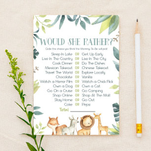 Safari Animals zou ze liever Baby shower spel Briefpapier