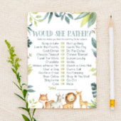 Safari Animals zou ze liever Baby shower spel Briefpapier