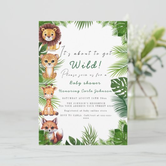Safari animas leuke baby shower uitnodiging (Staand voorkant)