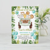 Safari-auto, ballonnen, dierenjongetje. kaart (Staand voorkant)