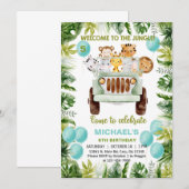 Safari-auto, ballonnen, dierenjongetje. kaart (Voorkant / Achterkant)