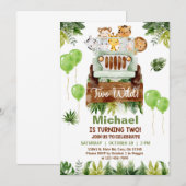 Safari-auto en dierenkast 2e verjaardag-uitnodigin kaart (Voorkant / Achterkant)