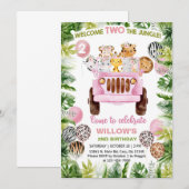 Safari auto en meisje 2e verjaardag uitnodiging. kaart (Voorkant / Achterkant)