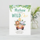 Safari Auto Wild One Boy Verjaardag uitnodiging (Staand voorkant)