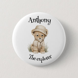 Safari Avontuur Baby's Lieve Waterverf Dieren Ronde Button 5,7 Cm