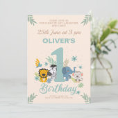 Safari Avontuur met Leuke Dieren 1e verjaardag Kaart (Staand voorkant)