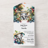 Safari avontuur schattig olifant oerwoud groen all in one uitnodiging (Binnen)