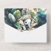 Safari avontuur schattig olifant oerwoud groen all in one uitnodiging (Achterkant)