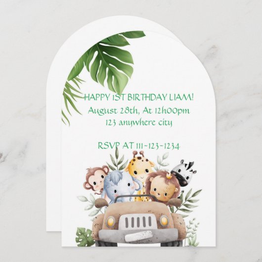 SAFARI AVONTUUR VERJAARDAG UITNODIGING, DIGITAAL KAART (Voorkant / Achterkant)