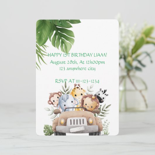 SAFARI AVONTUUR VERJAARDAG UITNODIGING, DIGITAAL KAART (Staand voorkant)