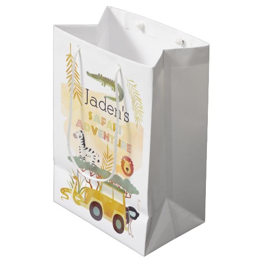 Safari avontuur verjaardagsfeestje Gift Bag Medium Cadeauzakje (Voorkant Gekanteld)