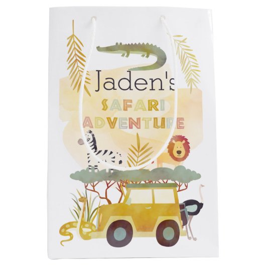 Safari avontuur verjaardagsfeestje Gift Bag Medium Cadeauzakje (Voorkant)