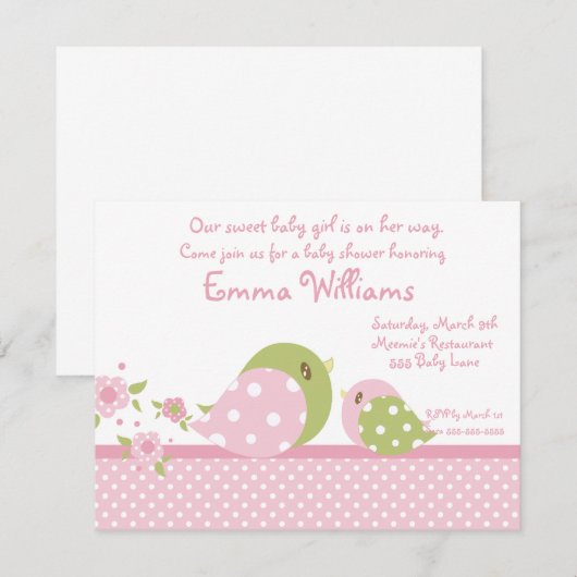 Safari Babiez Birdie Baby shower Uitnodiging (Voorkant / Achterkant)