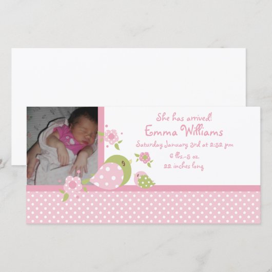 Safari Babiez Birdie Fotogeboorteaankondiging Aankondiging (Voorkant / Achterkant)