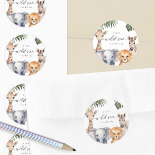Safari Baby Animals Baby Boy Shower Seal Stickers. Ronde Sticker