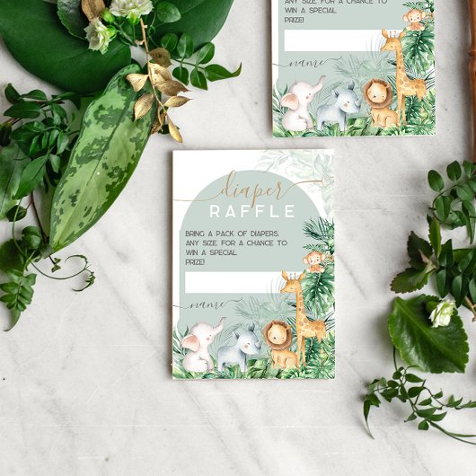 Safari Baby Animals Baby shower Diaper Raffle Informatiekaartje