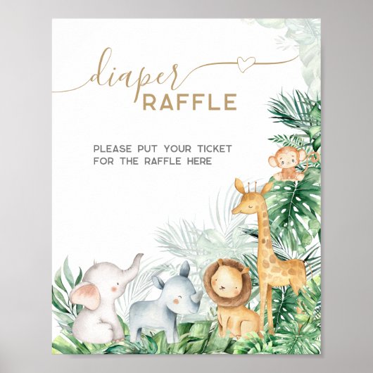 Safari Baby Animals Baby shower Diaper Raffle Poster (Voorkant)