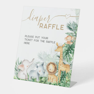 Safari Baby Animals Baby shower Diaper Raffle Reclamebord Met Voetstuk