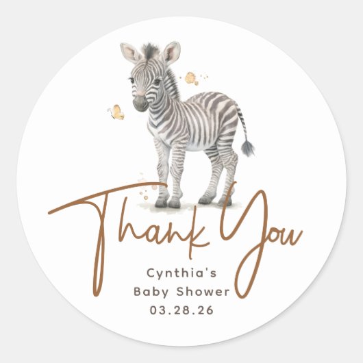 Safari Baby Animals Cute Zebra Bedankt Ronde Sticker (Voorkant)