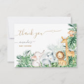 Safari Baby Animals Greenery Baby shower Bedankkaart (Voorkant)