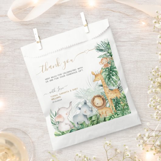 Safari Baby Animals Greenery Baby shower Dank Bedankzakje (Geknipt)