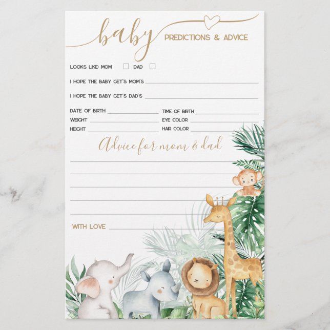 Safari Baby Animals Greenery Baby shower game (Voorkant)