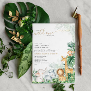 Safari Baby Animals Greenery Baby shower Kaart