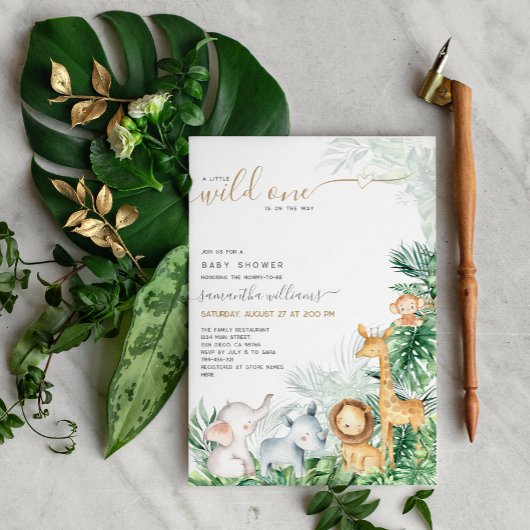 Safari Baby Animals Greenery Baby shower Kaart