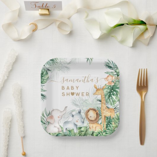 Safari Baby Animals Greenery Baby shower Papieren Bordje (Huwelijk)