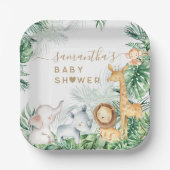 Safari Baby Animals Greenery Baby shower Papieren Bordje (Voorkant)