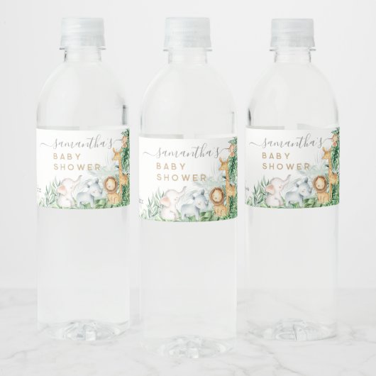 Safari Baby Animals Greenery Baby shower Waterfles Etiket (Flessen)