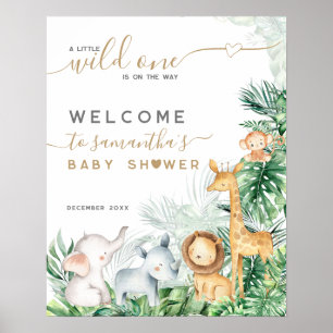 Safari Baby Animals Greenery Baby shower welkom Poster