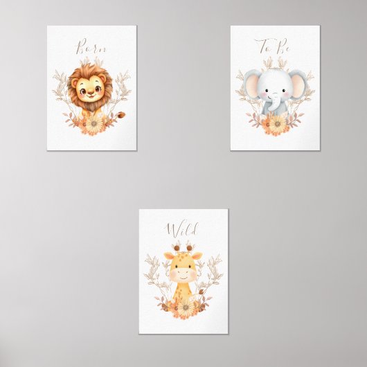 Safari Baby Animals Nursery Wall Art Set Print Set (Voorkant)